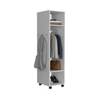 16 Modern One-Door Armoire with Three Shelves, Casters and Hanging Rod for Bedroom