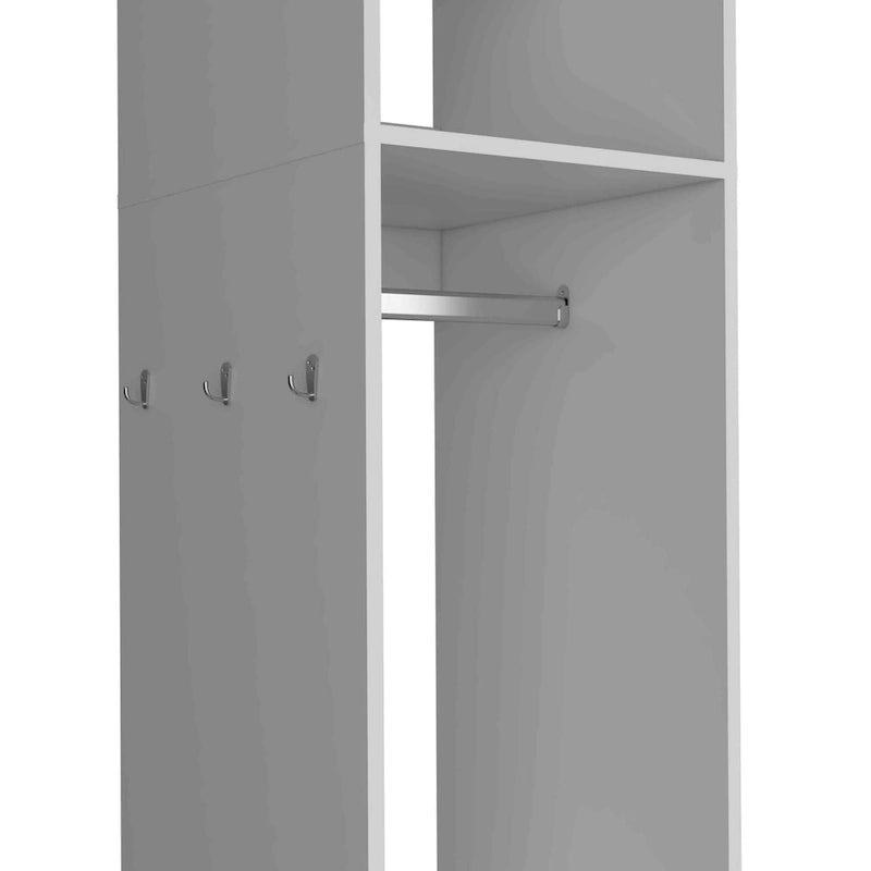 16 Modern One-Door Armoire with Three Shelves, Casters and Hanging Rod for Bedroom
