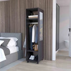 16 Modern One-Door Armoire with Three Shelves, Casters and Hanging Rod for Bedroom