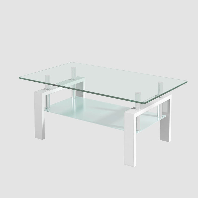2-Layers Tempered Glass Coffee Table - 23.62 x 39.37 x 17.32