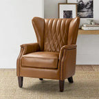 Genuine Leather Wingback Armchair - Brown/Camel/Navy/Burgundy - Single Seat