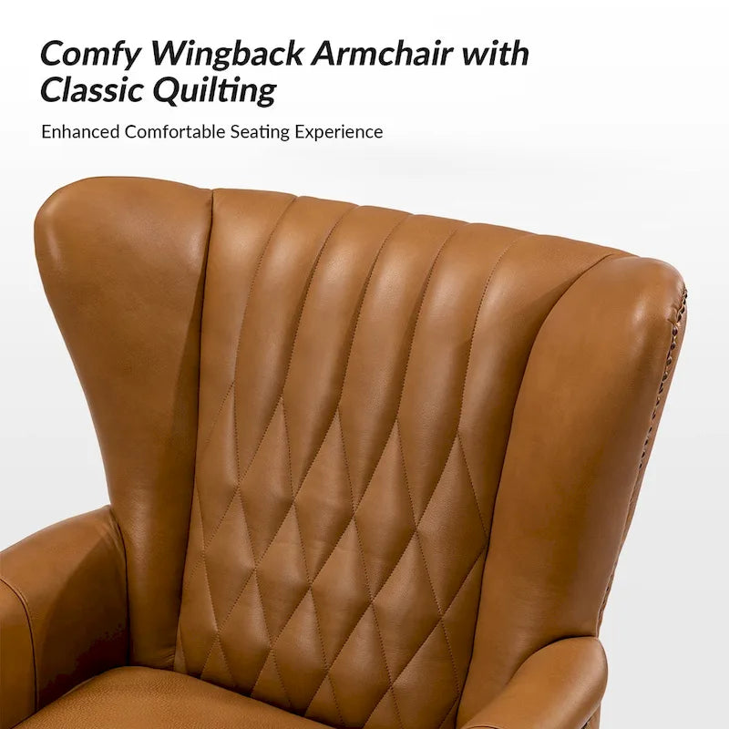 Genuine Leather Wingback Armchair - Brown/Camel/Navy/Burgundy - Single Seat