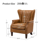 Genuine Leather Wingback Armchair - Brown/Camel/Navy/Burgundy - Single Seat