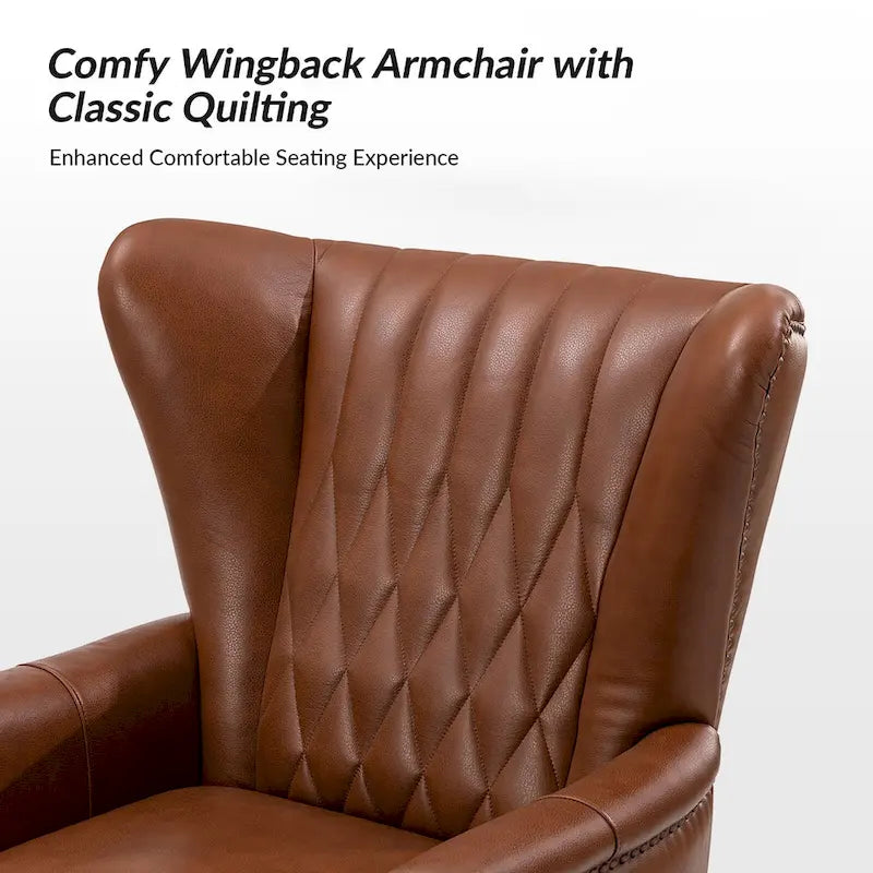 Genuine Leather Wingback Armchair - Brown/Camel/Navy/Burgundy - Single Seat