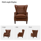 Genuine Leather Wingback Armchair - Brown/Camel/Navy/Burgundy - Single Seat