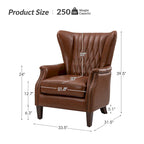 Genuine Leather Wingback Armchair - Brown/Camel/Navy/Burgundy - Single Seat