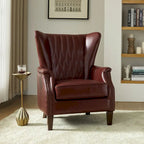 Genuine Leather Wingback Armchair - Brown/Camel/Navy/Burgundy - Single Seat
