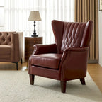 Genuine Leather Wingback Armchair - Brown/Camel/Navy/Burgundy - Single Seat