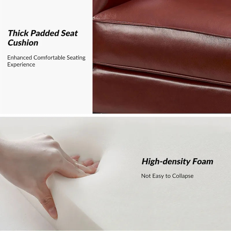 Genuine Leather Wingback Armchair - Brown/Camel/Navy/Burgundy - Single Seat