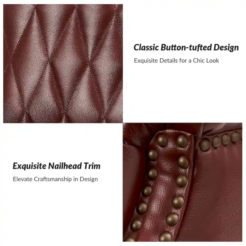 Genuine Leather Wingback Armchair - Brown/Camel/Navy/Burgundy - Single Seat