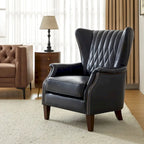 Genuine Leather Wingback Armchair - Brown/Camel/Navy/Burgundy - Single Seat