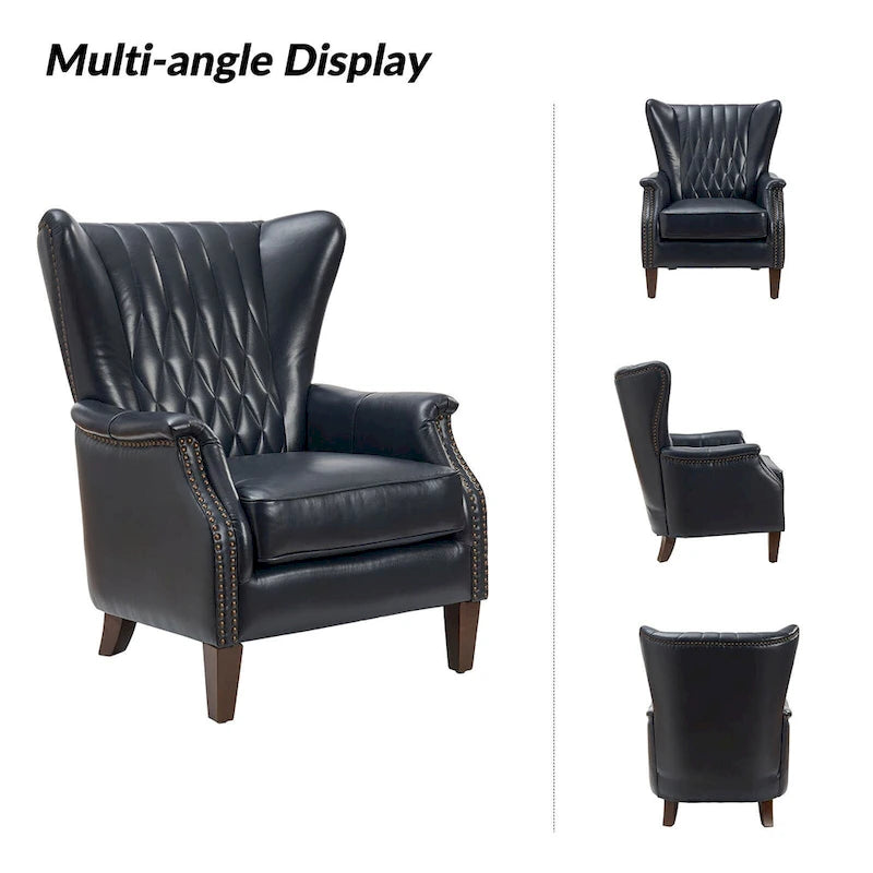 Genuine Leather Wingback Armchair - Brown/Camel/Navy/Burgundy - Single Seat