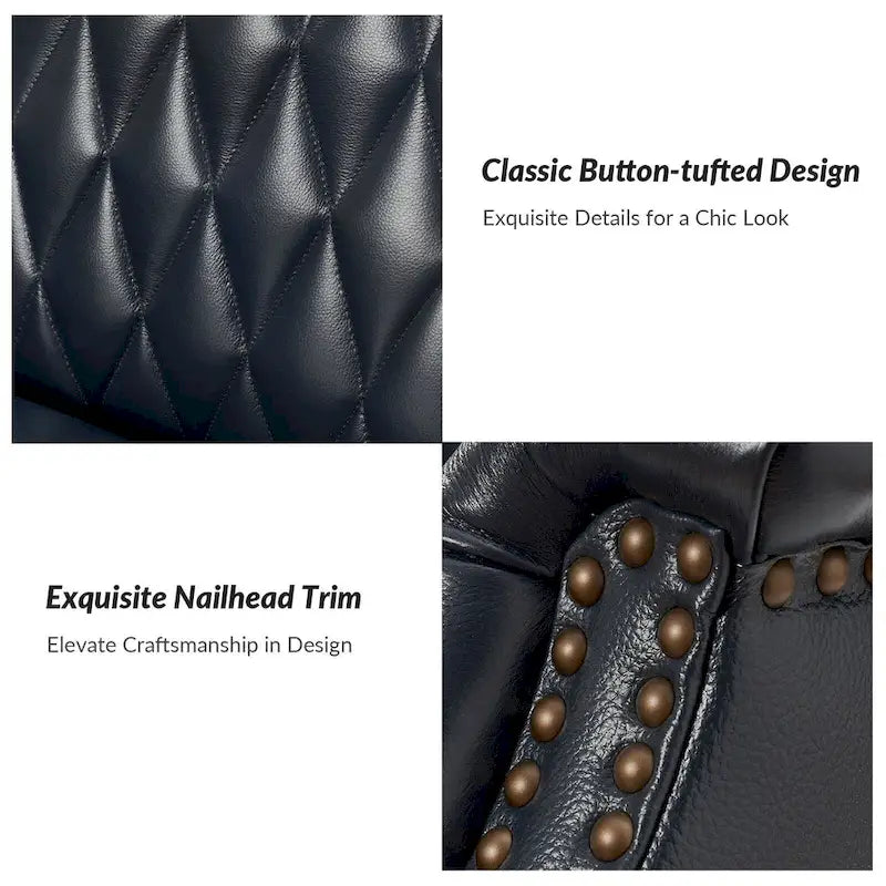 Genuine Leather Wingback Armchair - Brown/Camel/Navy/Burgundy - Single Seat