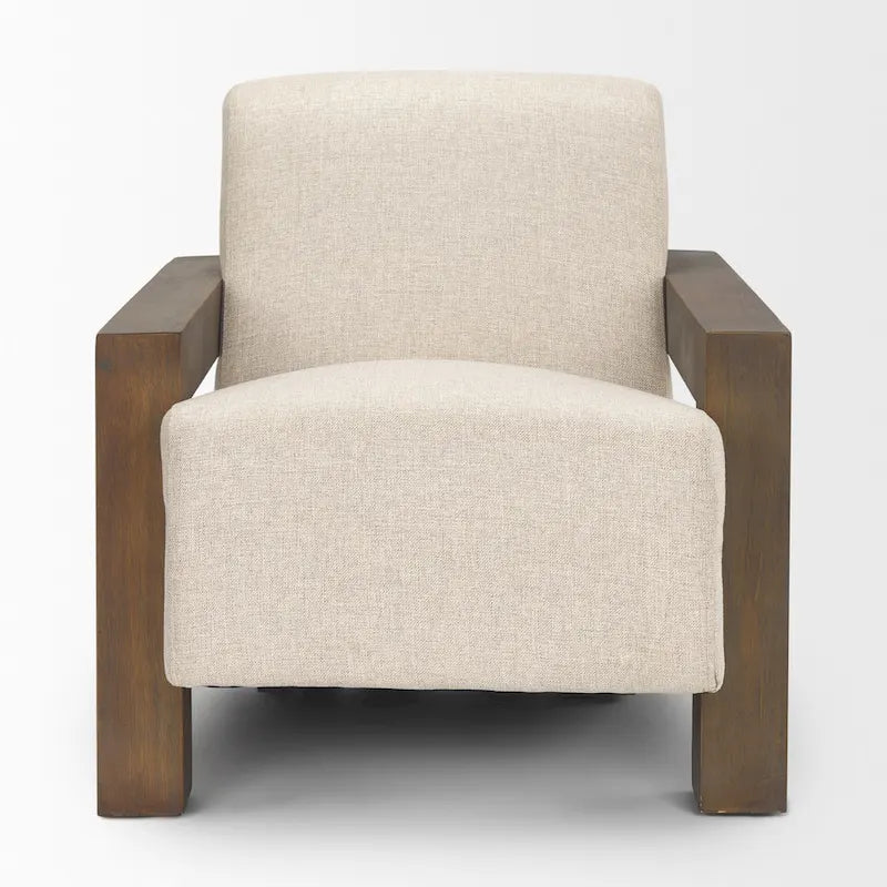 Sovereign Beige Fabric w/ Dark Brown Solid Wood Frame Accent Chair