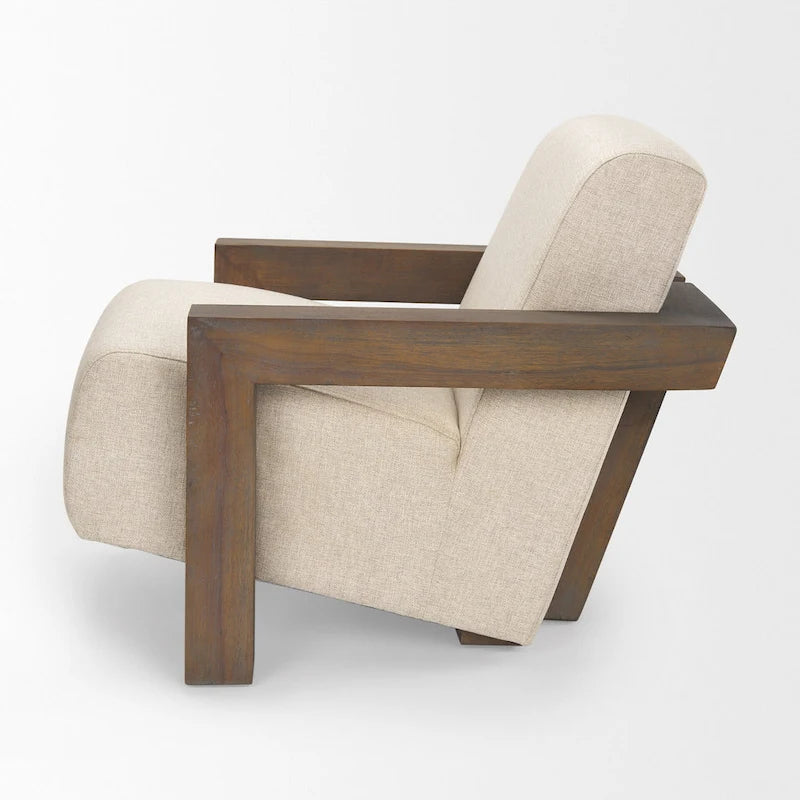 Sovereign Beige Fabric w/ Dark Brown Solid Wood Frame Accent Chair