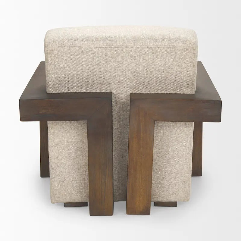 Sovereign Beige Fabric w/ Dark Brown Solid Wood Frame Accent Chair