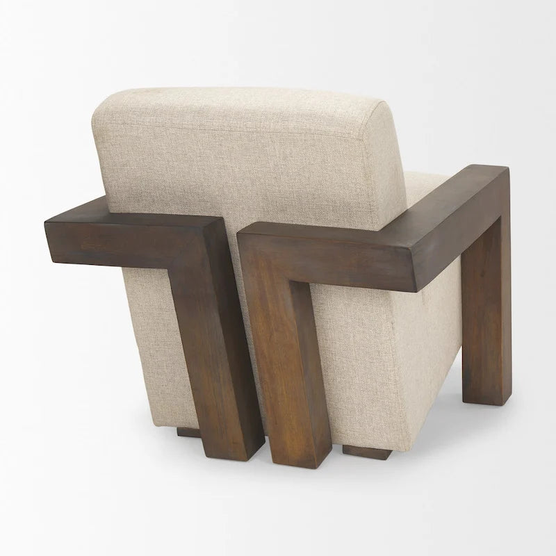 Sovereign Beige Fabric w/ Dark Brown Solid Wood Frame Accent Chair