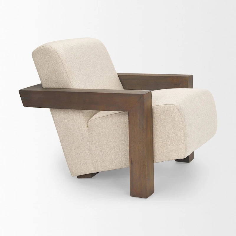 Sovereign Beige Fabric w/ Dark Brown Solid Wood Frame Accent Chair