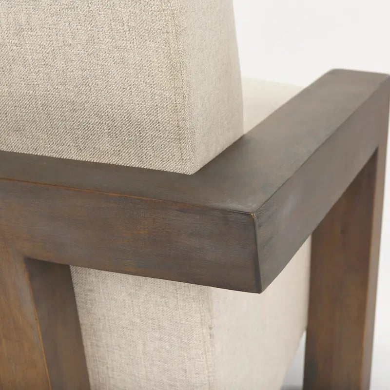 Sovereign Beige Fabric w/ Dark Brown Solid Wood Frame Accent Chair