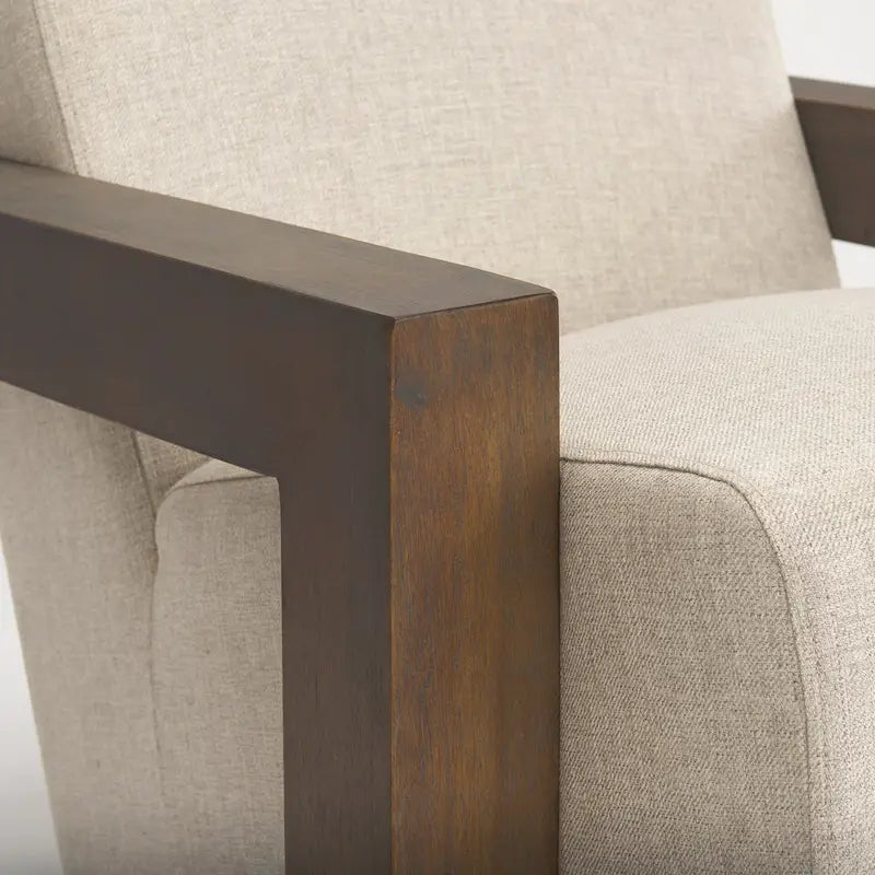 Sovereign Beige Fabric w/ Dark Brown Solid Wood Frame Accent Chair