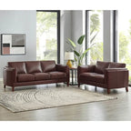 Top Grain Leather Sofa and Loveseat Set With Feather, Memory Foam and Springs