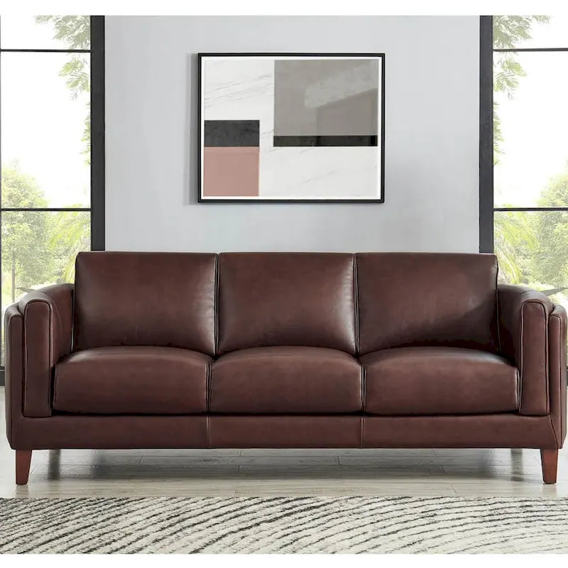 Top Grain Leather Sofa and Loveseat Set With Feather, Memory Foam and Springs