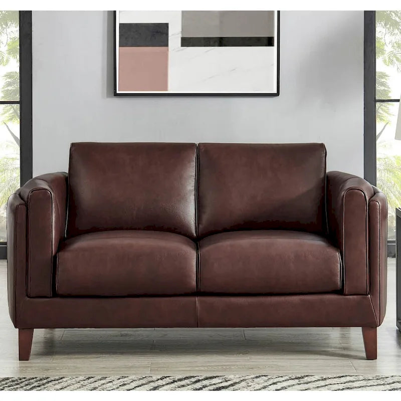 Top Grain Leather Sofa and Loveseat Set With Feather, Memory Foam and Springs