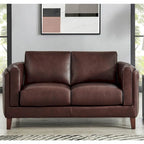 Top Grain Leather Sofa and Loveseat Set With Feather, Memory Foam and Springs