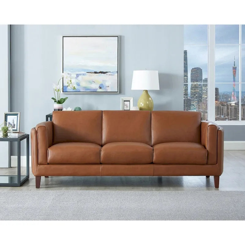 Top Grain Leather Sofa and Loveseat Set With Feather, Memory Foam and Springs