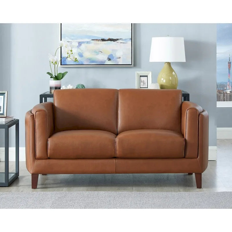 Top Grain Leather Sofa and Loveseat Set With Feather, Memory Foam and Springs