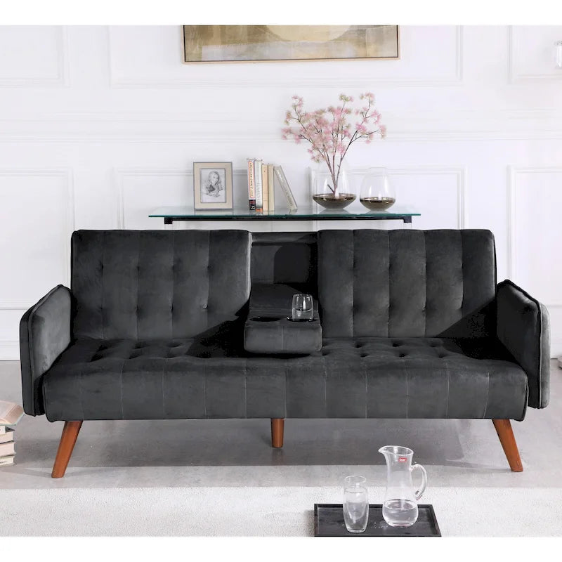 Velvet Convertible Sleeper Sofa - Black/Rose/Eggplant/Yellow/Burgundy - 2-3 Person