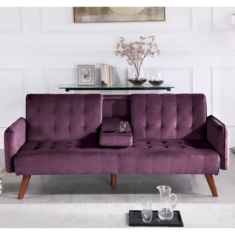 Velvet Convertible Sleeper Sofa - Black/Rose/Eggplant/Yellow/Burgundy - 2-3 Person