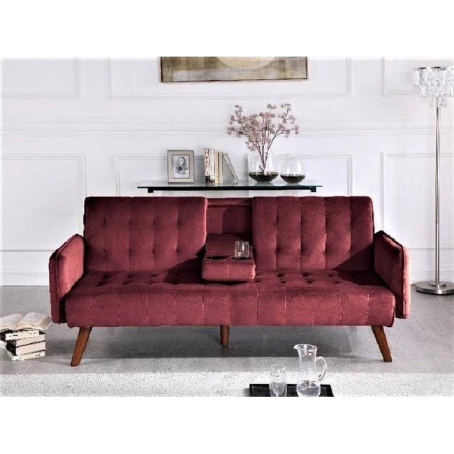 Velvet Convertible Sleeper Sofa - Black/Rose/Eggplant/Yellow/Burgundy - 2-3 Person