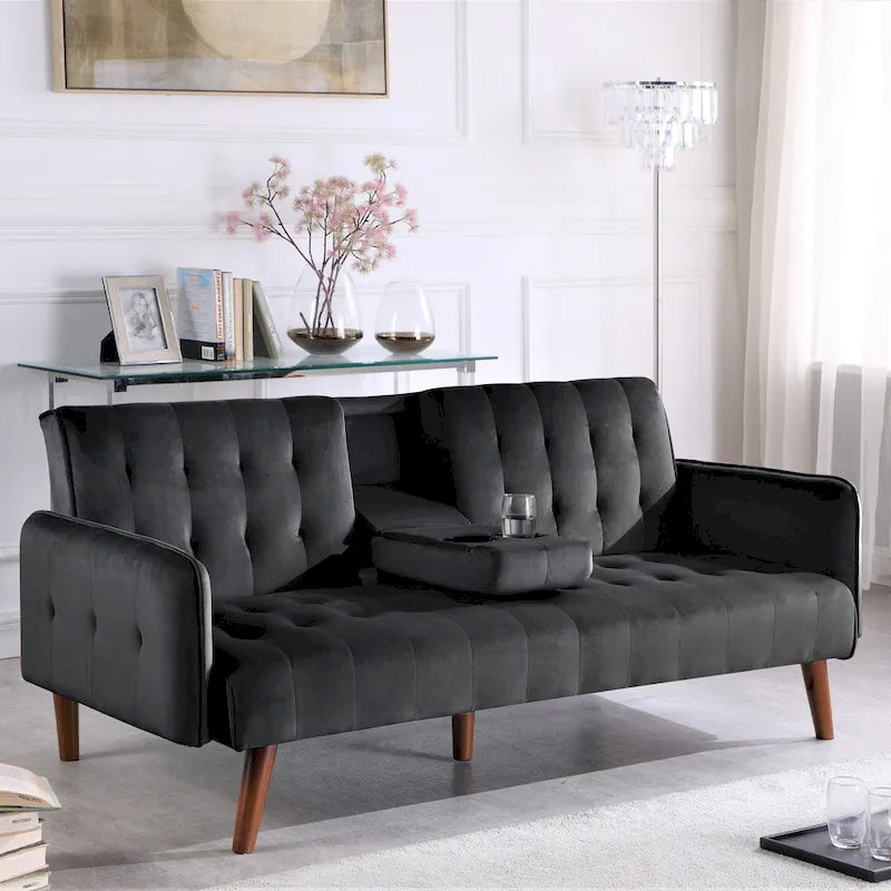 Velvet Convertible Sleeper Sofa - Black/Rose/Eggplant/Yellow/Burgundy - 2-3 Person