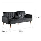 Velvet Convertible Sleeper Sofa - Black/Rose/Eggplant/Yellow/Burgundy - 2-3 Person