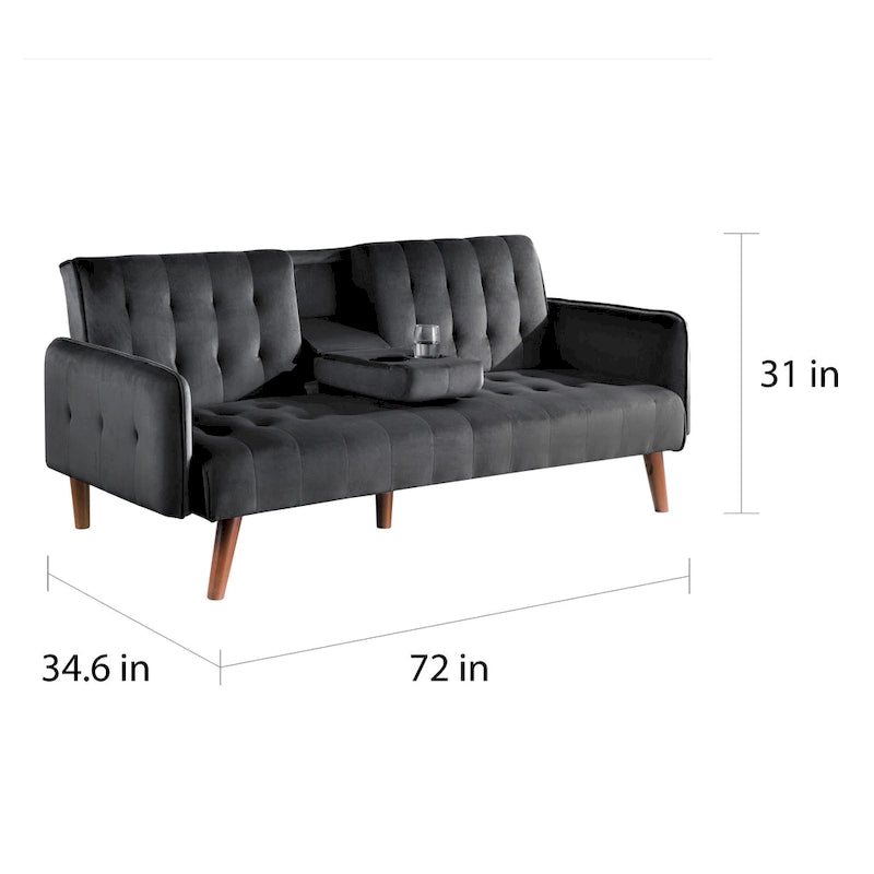 Velvet Convertible Sleeper Sofa - Black/Rose/Eggplant/Yellow/Burgundy - 2-3 Person