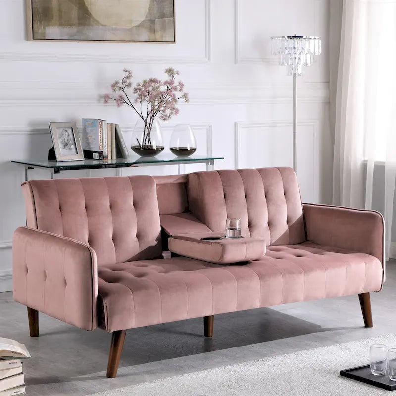 Velvet Convertible Sleeper Sofa - Black/Rose/Eggplant/Yellow/Burgundy - 2-3 Person