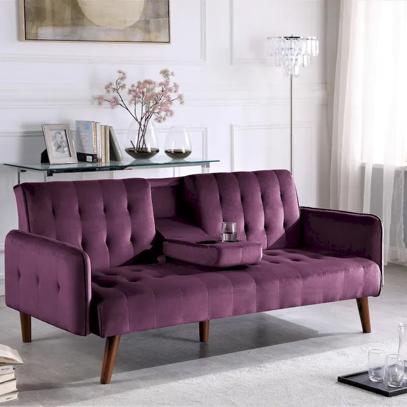 Velvet Convertible Sleeper Sofa - Black/Rose/Eggplant/Yellow/Burgundy - 2-3 Person