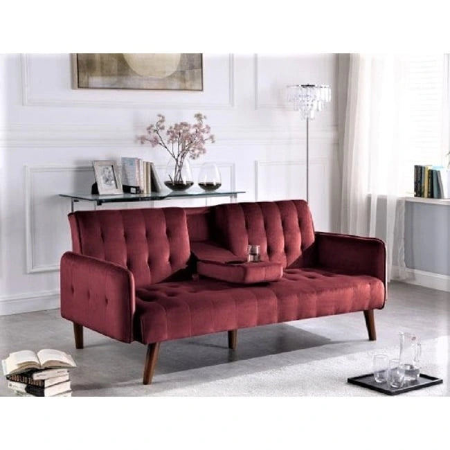 Velvet Convertible Sleeper Sofa - Black/Rose/Eggplant/Yellow/Burgundy - 2-3 Person