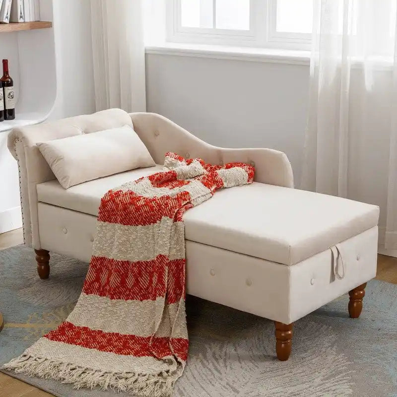 Velvet Chaise Lounge with Storage - Single Seat (Navy Blue/Pink/Black/Beige/Grey)