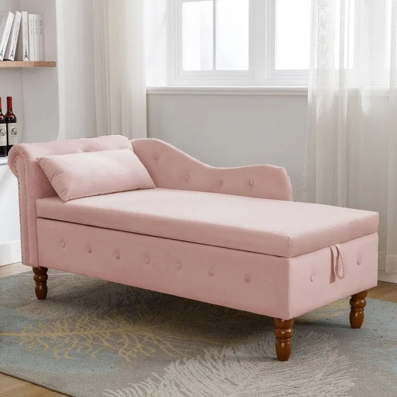 Velvet Chaise Lounge with Storage - Single Seat (Navy Blue/Pink/Black/Beige/Grey)