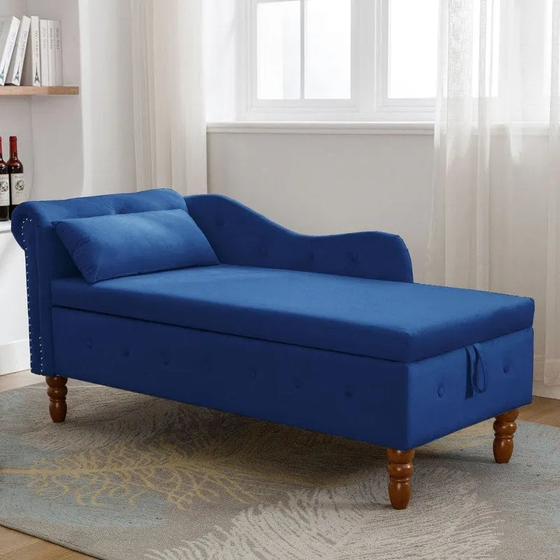 Velvet Chaise Lounge with Storage - Single Seat (Navy Blue/Pink/Black/Beige/Grey)