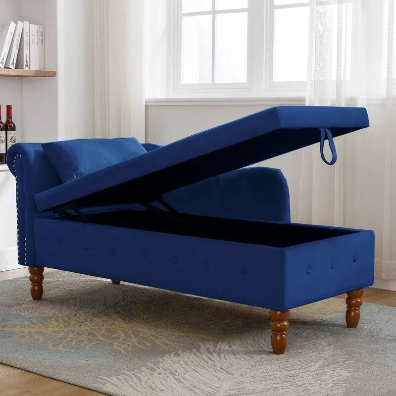 Velvet Chaise Lounge with Storage - Single Seat (Navy Blue/Pink/Black/Beige/Grey)