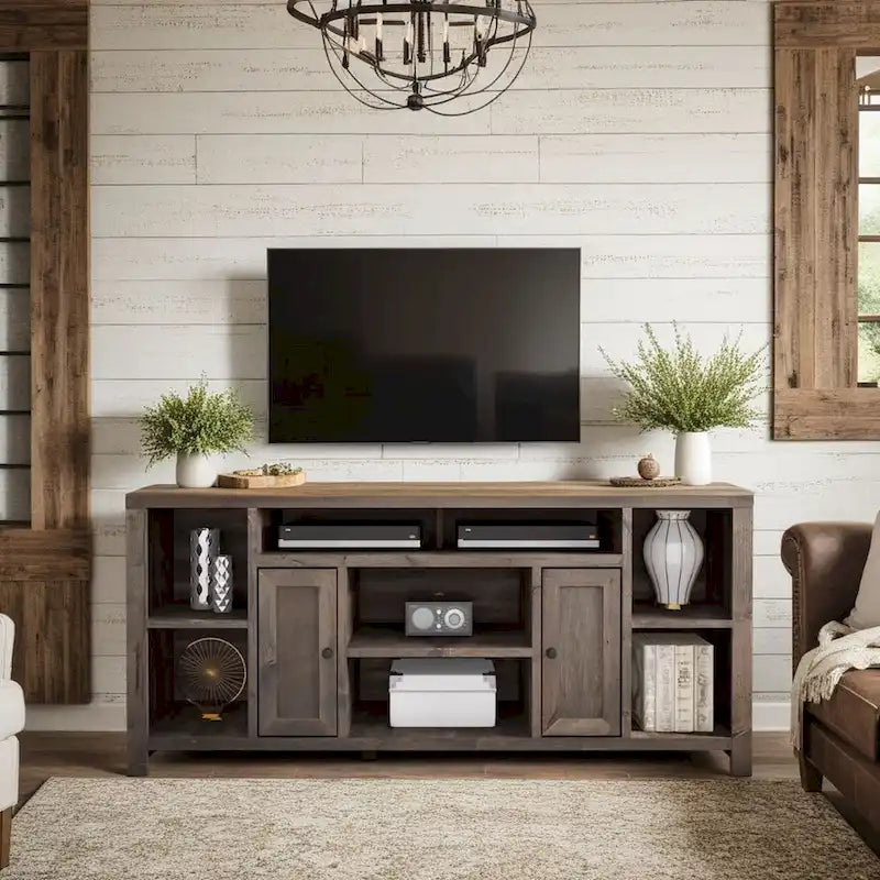 Bridgevine Home Joshua Creek 74 inch TV Stand Console for TVs up to 85 inches, No Assembly Required, Barnwood Finish