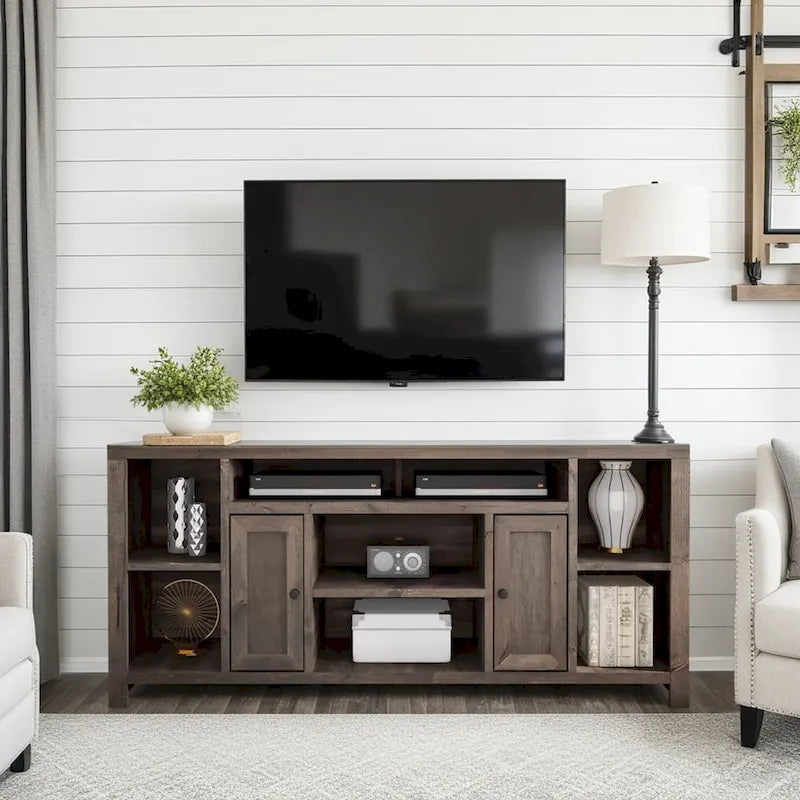74" TV Stand Console for TVs up to 85", Barnwood/Aged Whiskey/Jasmine White