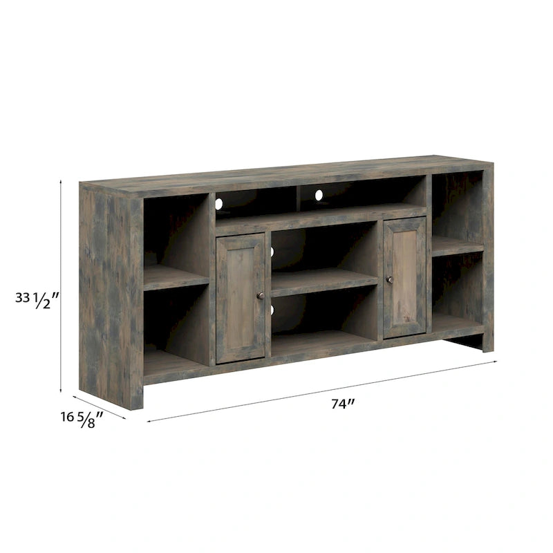 74" TV Stand Console for TVs up to 85", Barnwood/Aged Whiskey/Jasmine White