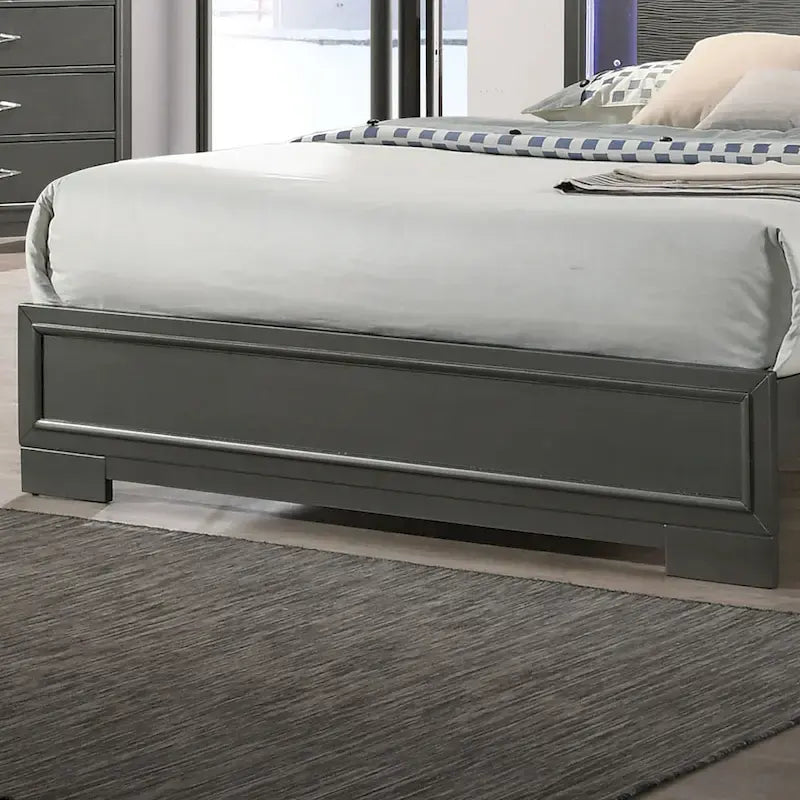 Modern Metal-Gray Wood Platform King Bed with LED Lighting