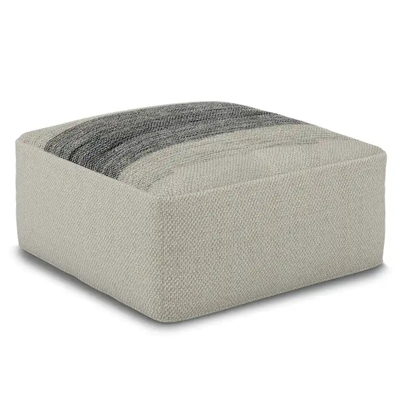 Grey and White Woven Square Pouf (Recycled PET Polyester Fiber)