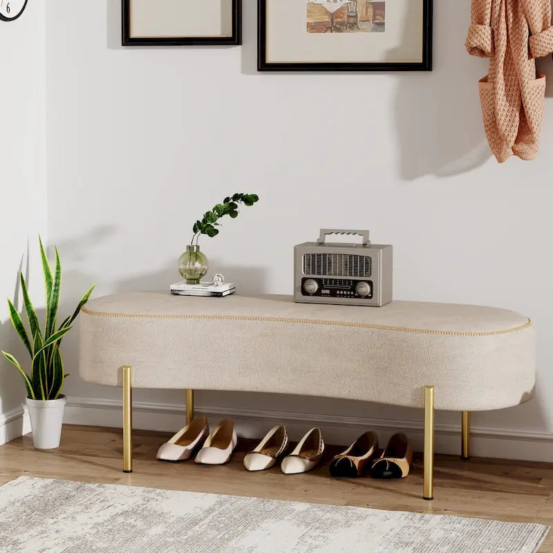 Bench ,Modern Ottoman Bench Bed Bench Entryway Bench with Gold Legs for Living Room