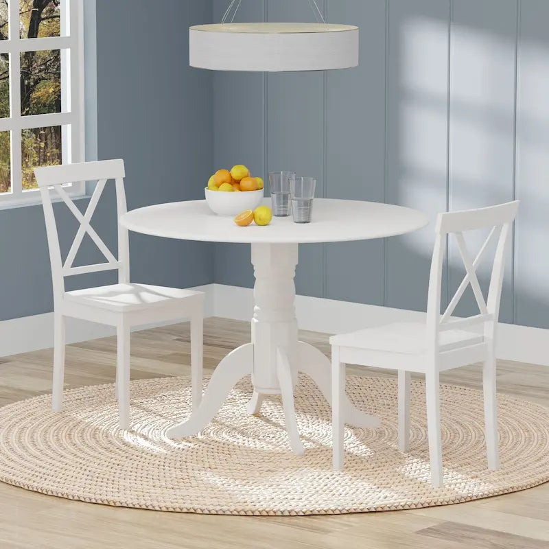 3-Piece Dining Set, 42 Round Drop-Leaf Table and X-Back Chairs